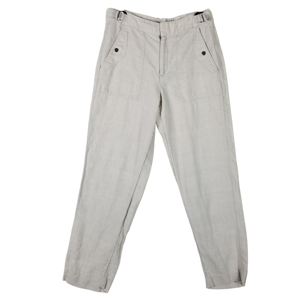 Athleta Linen Tapered Pants Womens 8T Oatmeal Beige Elastic Waist Casual Utility